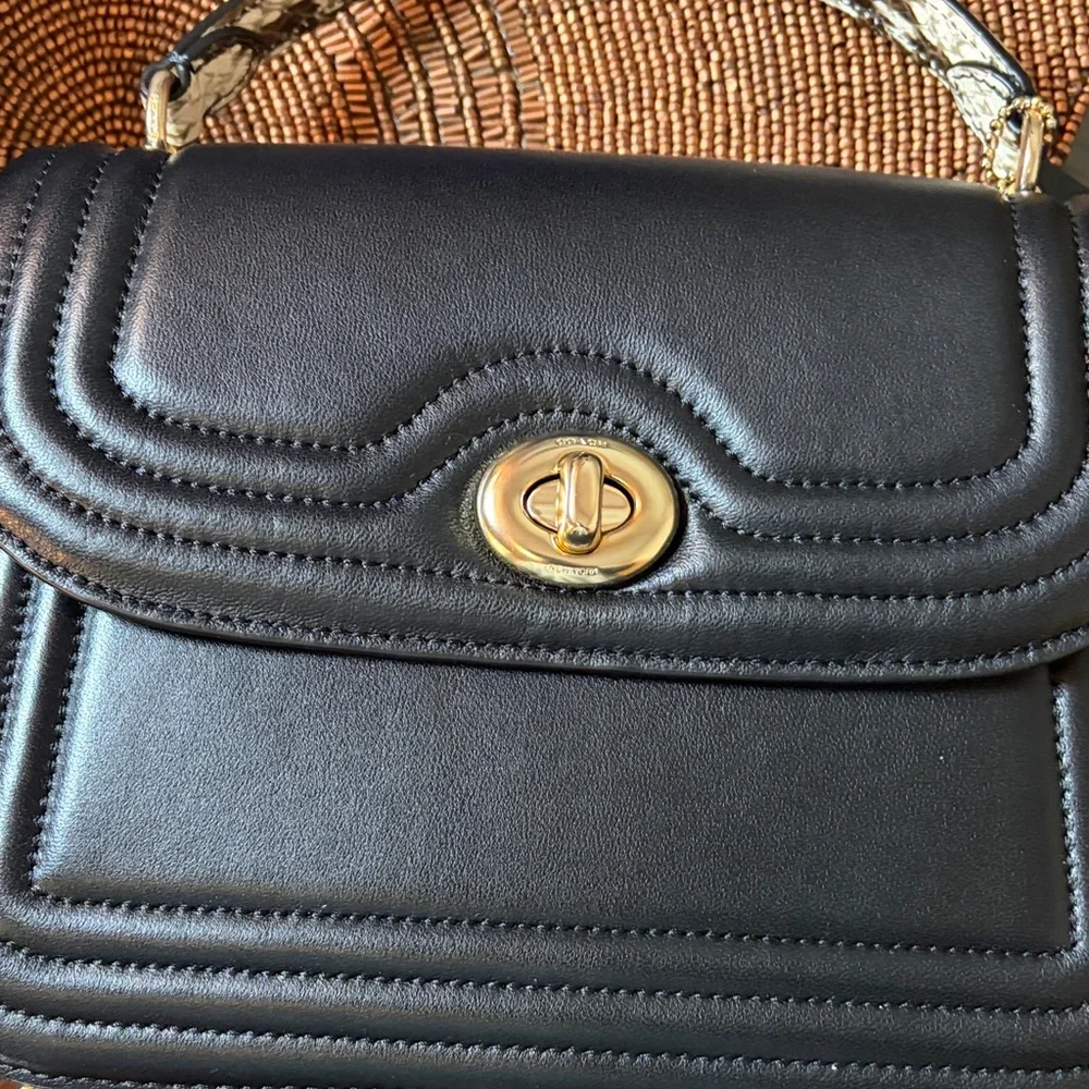 Coach Black Crossbody Bag with Gold and Snakeskin Straps - Picture 3 of 8